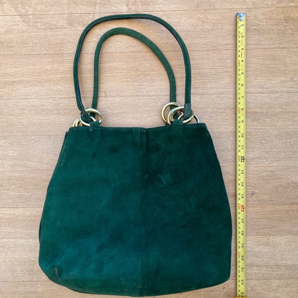 Unique vintage green suede with gold ring purse
